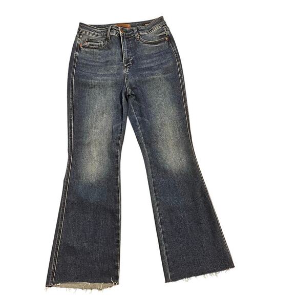 Judy Blue Denim - Judy Blue Boot Cut Denim Jeans Women’s Size 9 29 Stretch High Rise Raw Hem Dark